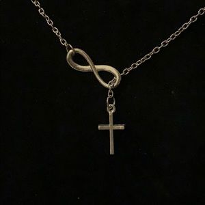 Lariat style infinity and cross necklace NWOT